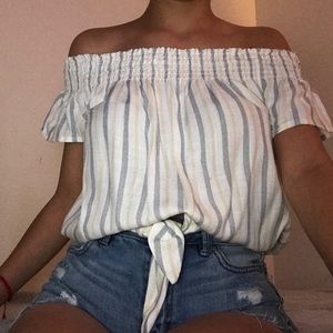 Off the shoulder striped shirt